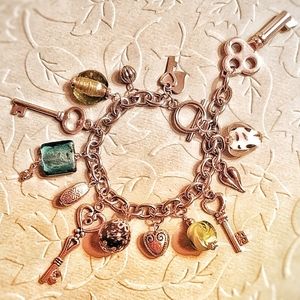 Handmade Glass and Keys charm bracelet